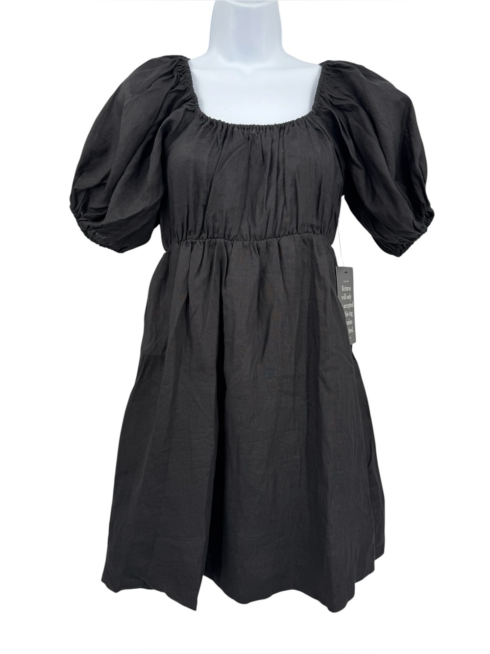 Tuckernuck Pomander Place Black Ares Puff Short Sleeve 100% Linen Mini Dress XS